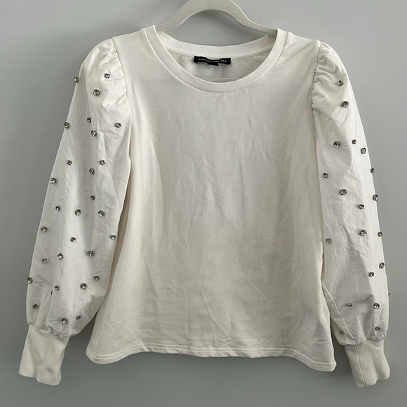 Boston Proper Tops - Boston Proper cream Top with‎ Embellished Sleeves